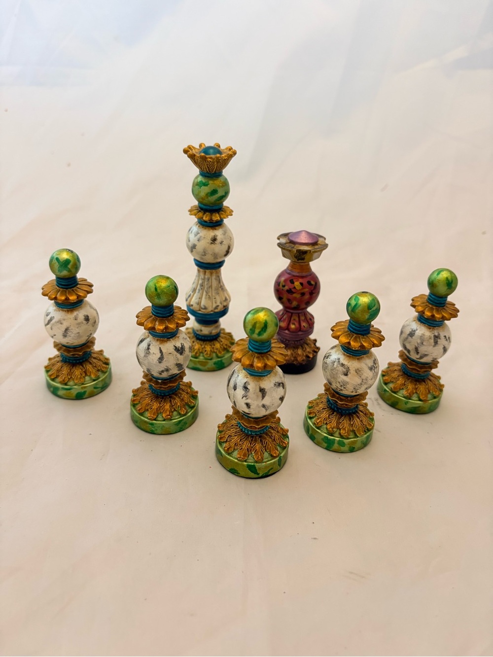 Hand-Painted Decorative Finials - Green and White Set